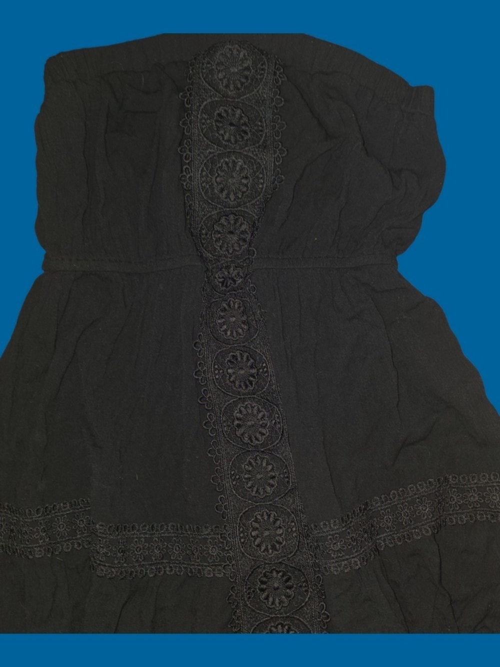 Strapless Black Women’s Dress with Embroidered Trim